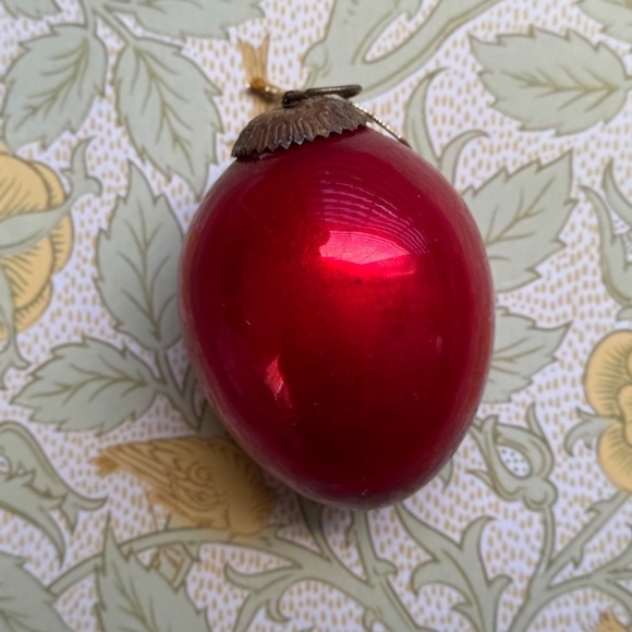 Antique German Red Mercury Glass Kugel Ornament, Heavy, Brass Cap, Egg shape - Picture 5 of 5